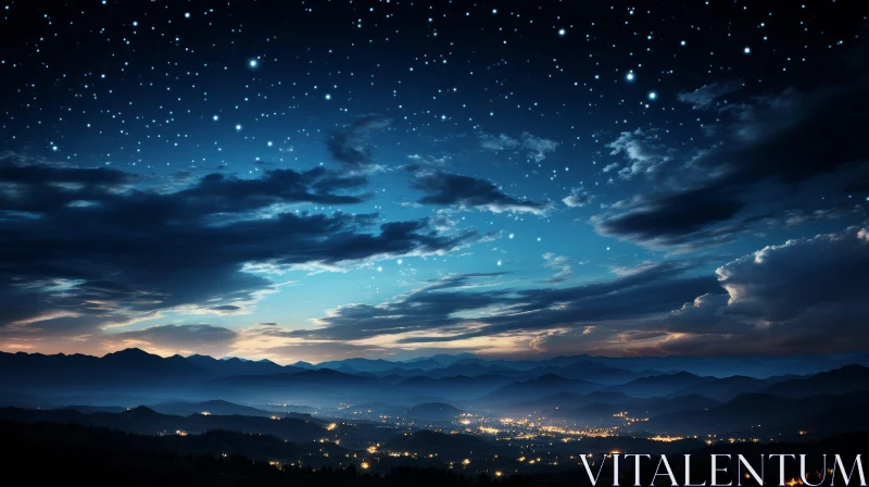 Night Landscape with Starry Sky and Mountains AI Image