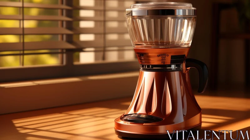 Sleek Copper Coffee Maker on Wooden Table AI Image