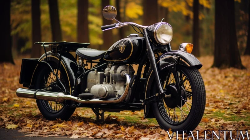 Vintage Black Motorcycle in Forest AI Image