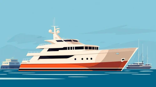 White Yacht Illustration at Marina