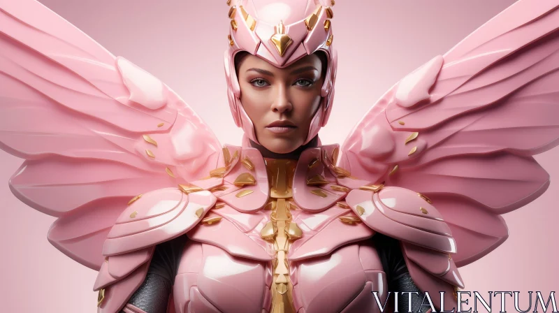 Young Woman in Pink and Gold Armor Portrait AI Image