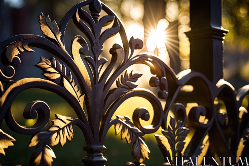 Captivating Nature: Sunlit Iron Fence with Ornamentation AI Image