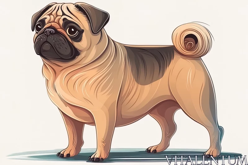 Cartoon Pug Dog Illustration - Richly Colored and Detailed AI Image