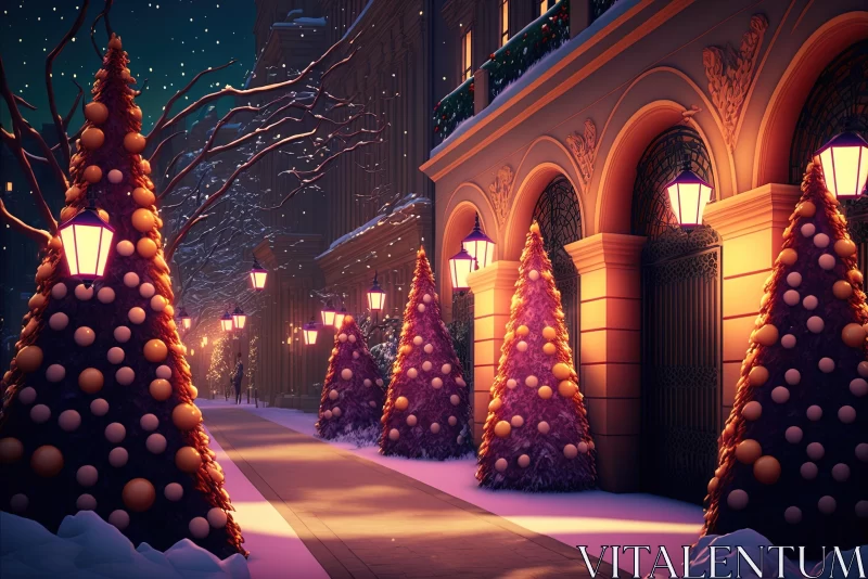 Christmas Holiday Street - Fantasy Illustration AI Image
