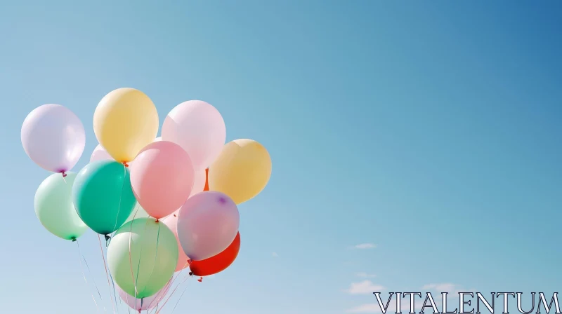 Colorful Balloons in Blue Sky - Joyful Nature Scene AI Image