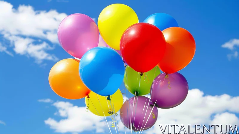 Colorful Balloons in Blue Sky - Serene and Joyful Image AI Image