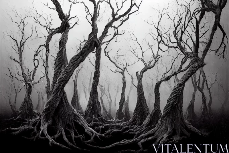 Eerie Black and White Forest Painting | Haunting Landscape Art AI Image