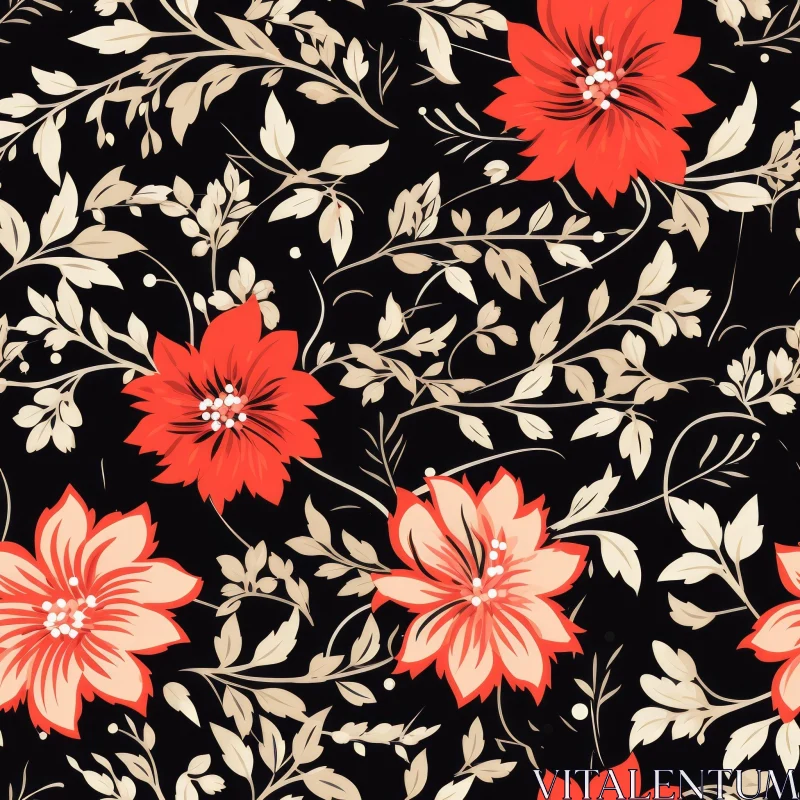 Elegant Floral Pattern on Black Background AI Image