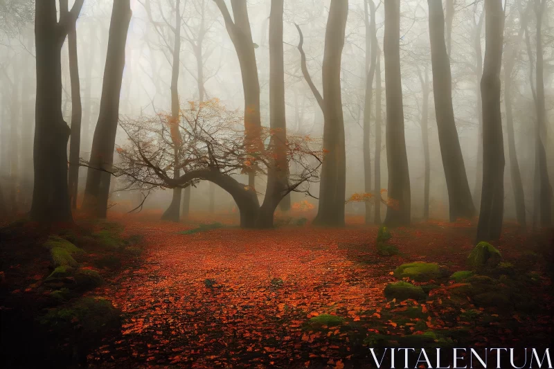 Enchanting Forest Path with Orange Leaves | Poetic and Haunting Atmosphere AI Image
