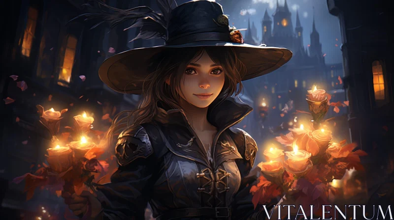 Enchanting Witch Portrait in Dark Forest AI Image