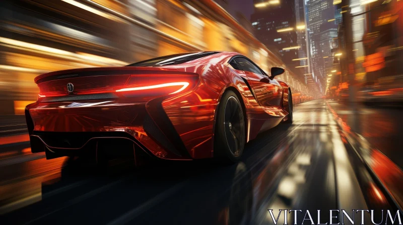Fast Red Sports Car Racing Through City Streets AI Image