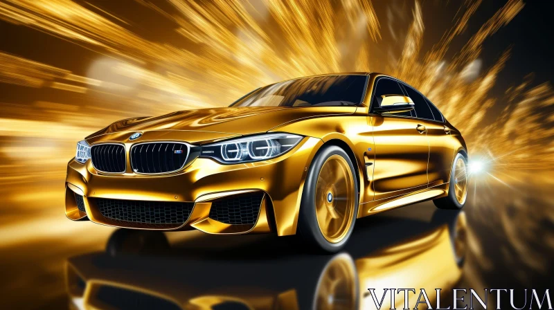 AI ART Golden BMW M3 Car in Motion | Speed and Sunlight