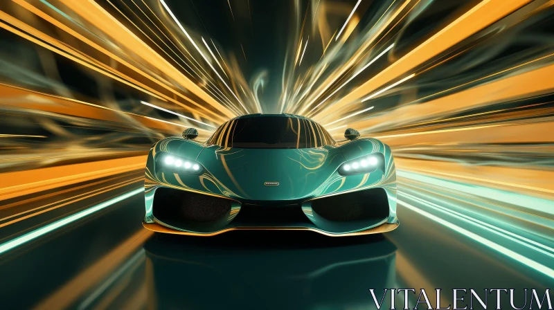 Green Futuristic Sports Car in Motion AI Image