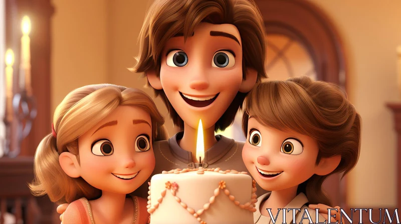 Happy Family Birthday Celebration 3D Rendering AI Image