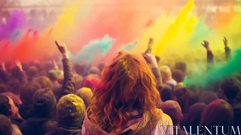 Holi Festival Celebration with Colorful Crowd AI Image