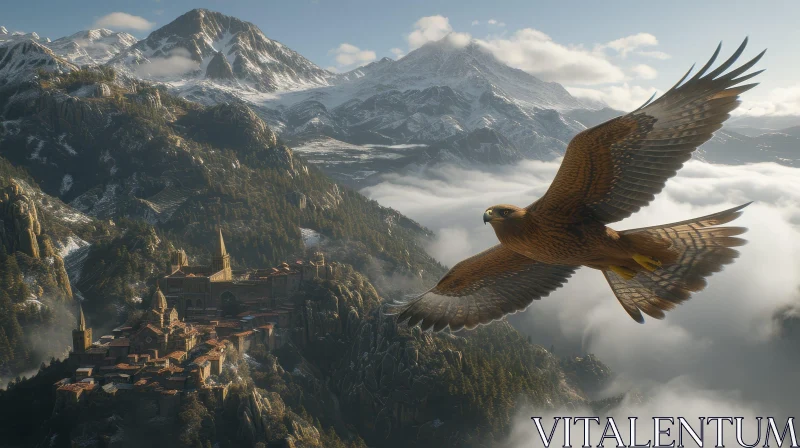 Majestic Eagle in Fantasy Landscape AI Image