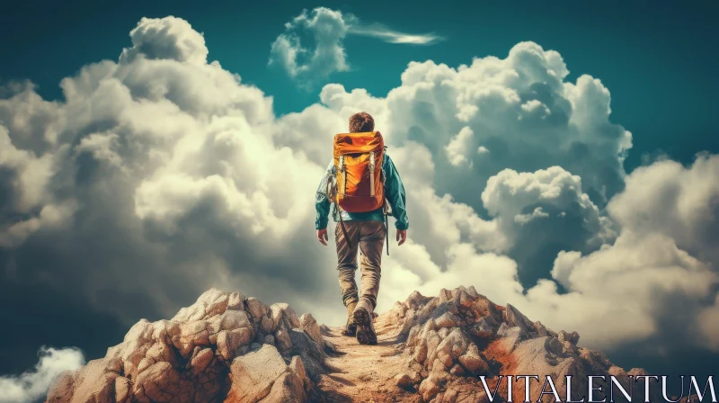 Mountain Hiking Adventure - Scenic View of Man on Ridge AI Image