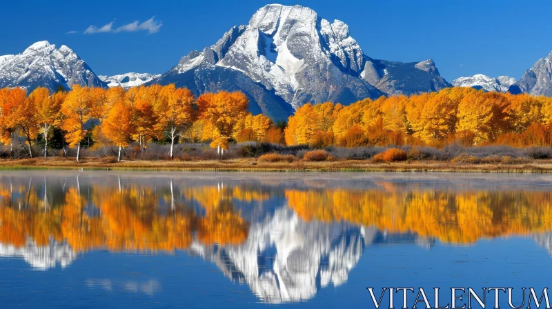 Serene Mountain Landscape with Reflective Lake AI Image