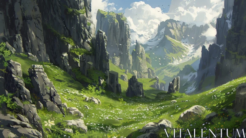 AI ART Serene Mountain Valley Landscape