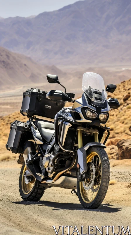 Silver and Black BMW Motorcycle in Desert AI Image