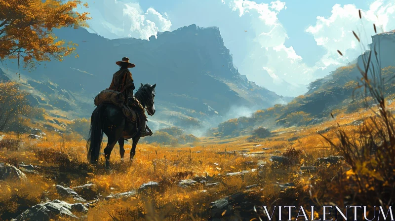 Tranquil Cowboy Landscape in Nature AI Image