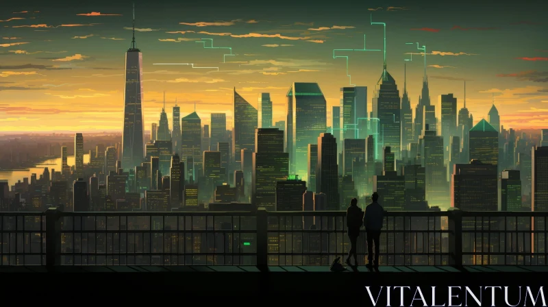 Urban Sunset Cityscape Painting AI Image