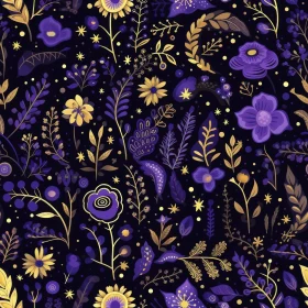 Vintage Purple and Gold Floral Pattern on Dark Blue Background