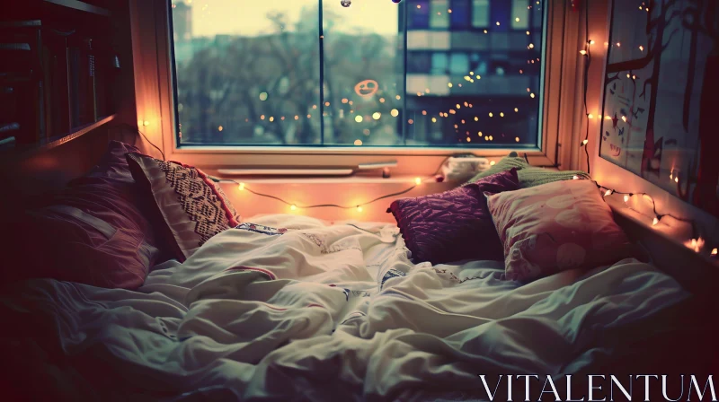AI ART Warm and Cozy Bedroom with Cityscape View