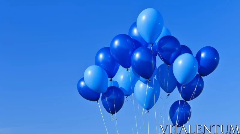 Blue Balloons Floating in Clear Sky AI Image
