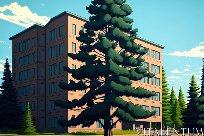 Captivating Building and Tree Artwork | Vintage Academia AI Image