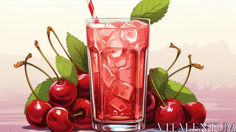 AI ART Cherry Juice Glass Illustration
