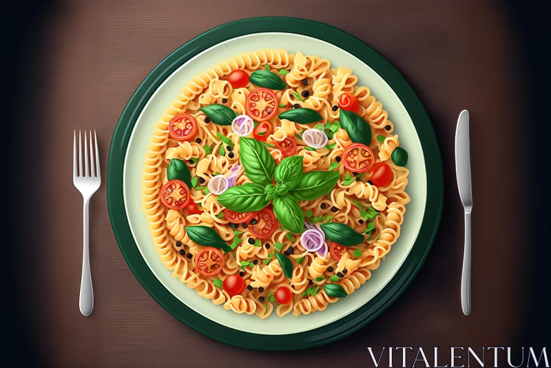 Colorful Pasta Platter on Green Table - Detailed Illustrations AI Image