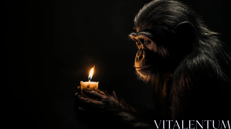 Curious Chimpanzee Portrait with Candle AI Image