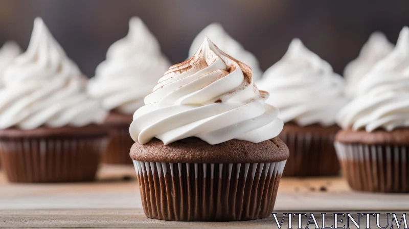 Delicious Chocolate Cupcake with White Icing on Wooden Table AI Image