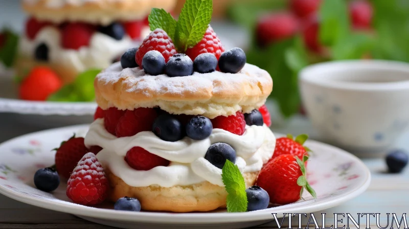 Delicious Sponge Cake with Fresh Berries and Cream AI Image