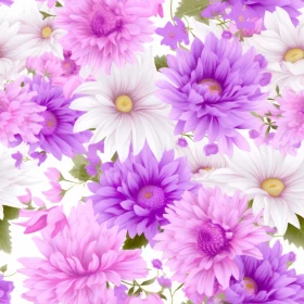 Elegant Floral Chrysanthemum and Daisy Pattern in Purple and White