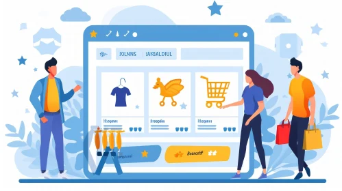 Engaging Online Shopping Scene: Three People Exploring Products