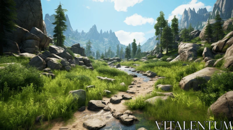 Majestic Mountain Valley Landscape AI Image