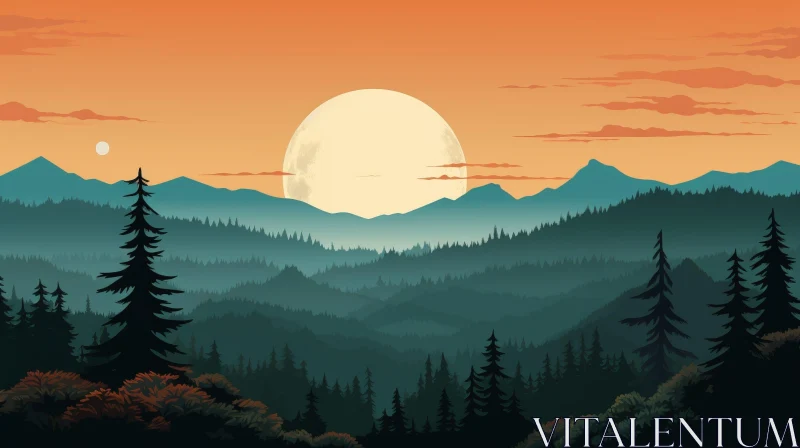 AI ART Mountain Sunset Landscape Painting