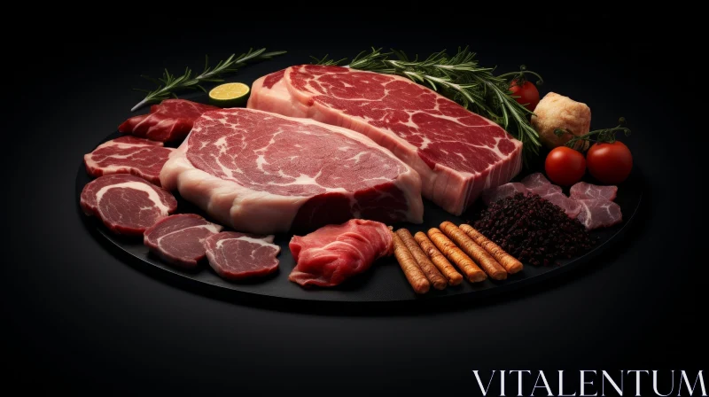 AI ART Raw Meat Still Life on Black Plate