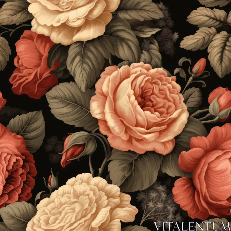 Realistic Rose Seamless Pattern in Shades of Red and Pink AI Image