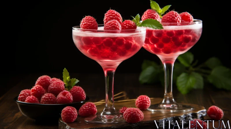 Refreshing Raspberry Champagne Cocktail on Wooden Table AI Image