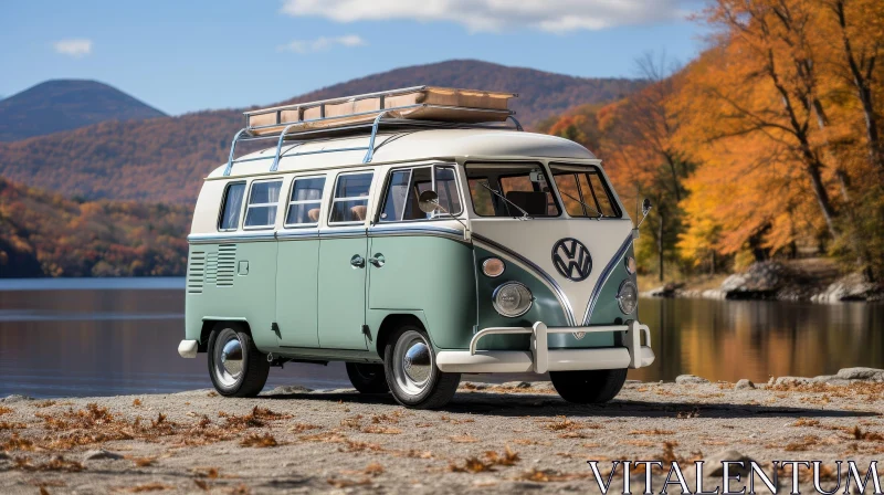Vintage Volkswagen Type 2 by the Lake AI Image