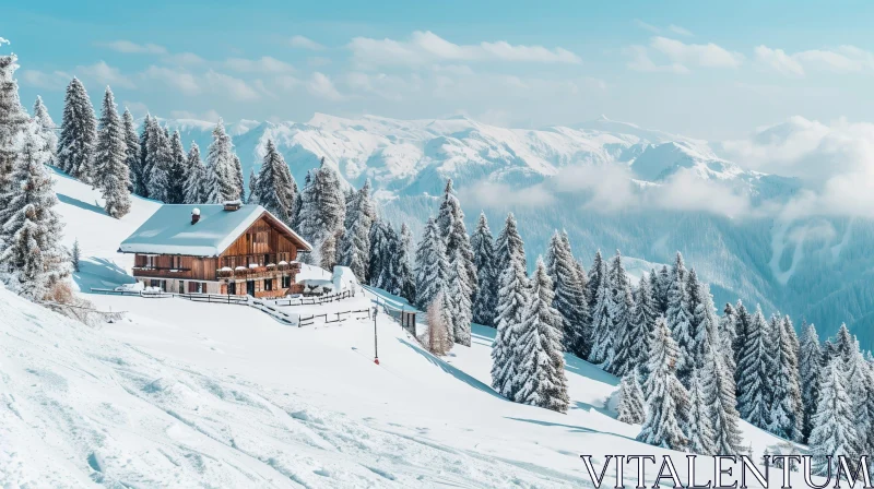 AI ART Winter Cabin in the Mountains - Serene Landscape