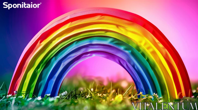 Colorful Rainbow Over Green Field 3D Rendering AI Image