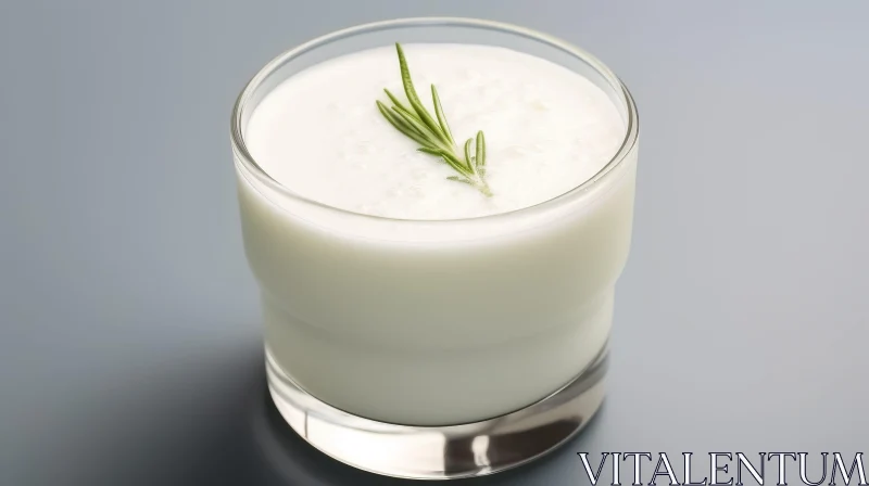 AI ART Delicate Glass of Milk with Rosemary on Gray Background