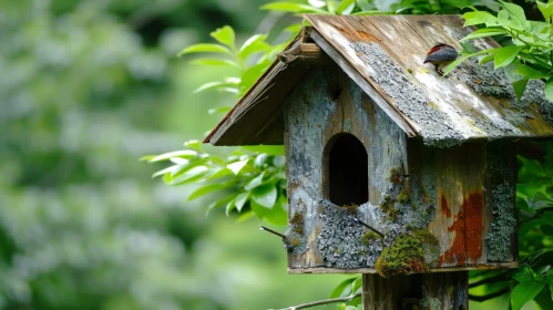 Enchanting Wooden Birdhouse in Nature's Embrace