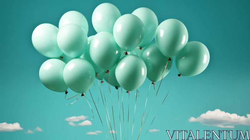 AI ART Mint Green Balloons Cluster on Blue Background