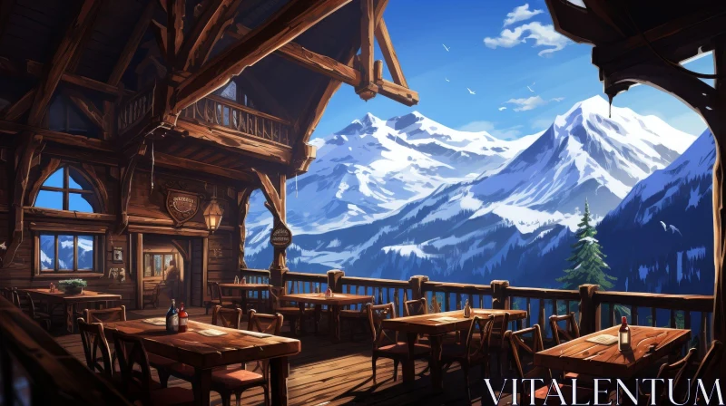 Mountain Valley Wooden Balcony House View AI Image