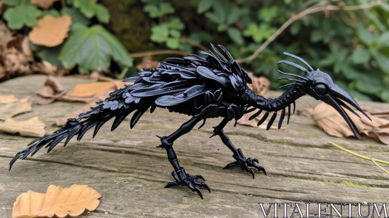 Realistic 3D Printed Bird Sculpture on Wooden Surface AI Image